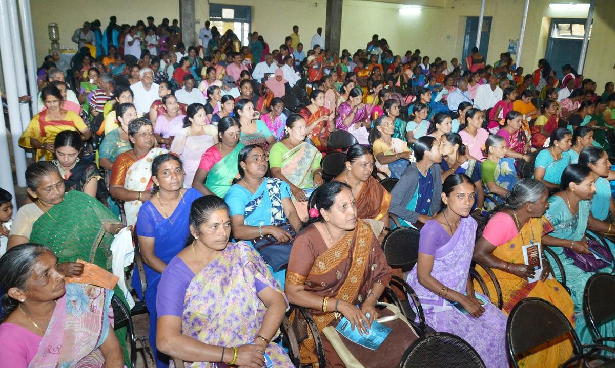 People take part in a programme on water conservation, organised jointly by Central Ground Water Board and Ministry of Water Resources River Development and Ganga Rejuvenation, held at Kaveri Kalakshetra in Madikeri on Friday.