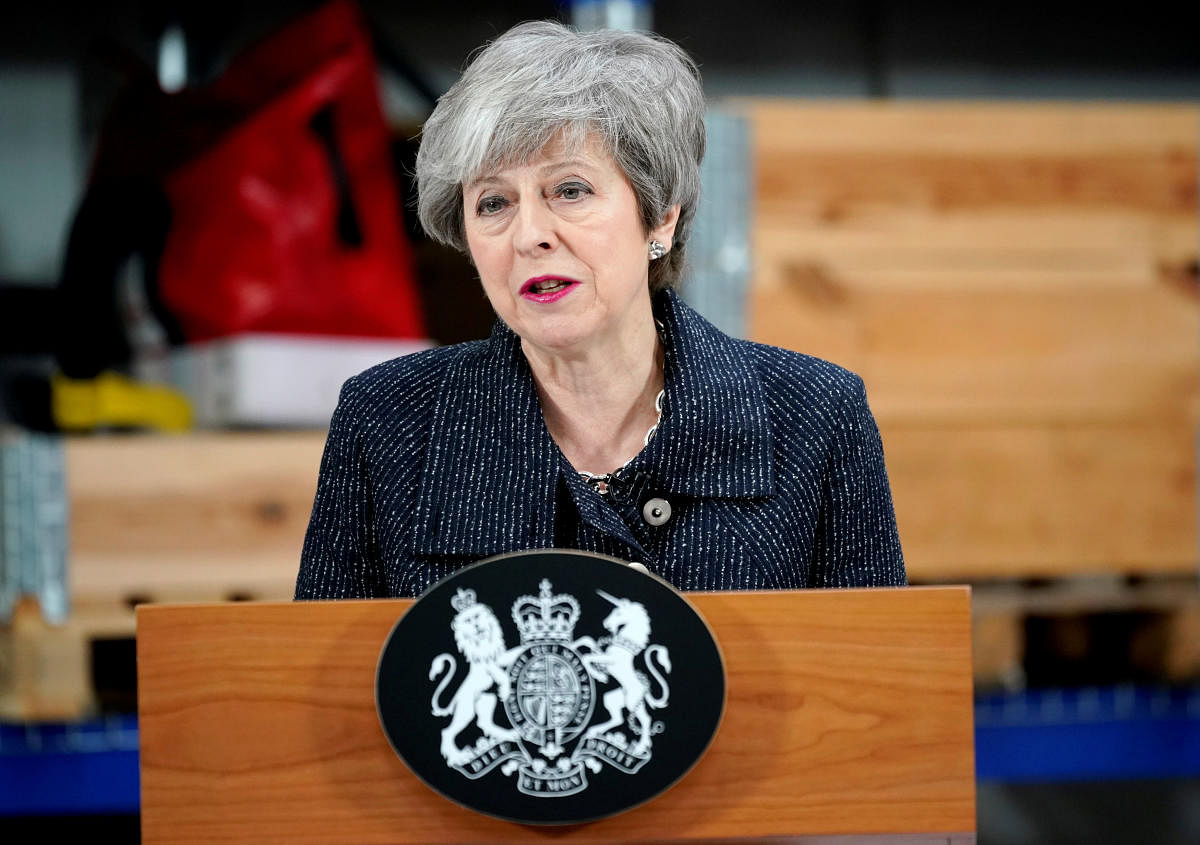 Prime Minister Theresa May speaks on Brexit ahead of next week's vote in Parliament on her revised Brexit deal in Grimsby. Reuters photo