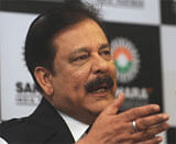 Sahara group Chairman Subrata Roy addresses a press conference in Mumbai on Saturday. PTI
