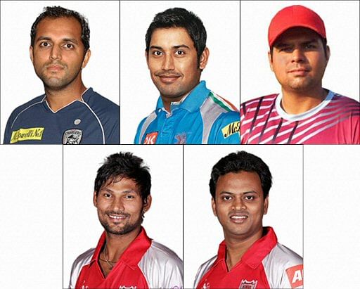 File photos of cricketers, clockwise from top left, TP Sudhindra, Mohnish Miishra,   Abhinav Bali, Shalabh Srivatsava and Amit Yadav who were suspended by from all forms of cricket by the Board   of Control for Cricket in India (BCCI) on Tuesday. All the players are accused of spot fixing. PTI Photo