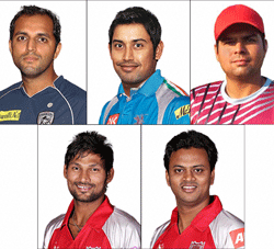 File photos of cricketers, clockwise from top left, TP Sudhindra, Mohnish Miishra, Abhinav Bali, Shalabh Srivatsava and Amit Yadav who were banned by from all forms of cricket by the Board of Control for Cricket in India (BCCI) on Saturday. All the players are accused of spot fixing. PTI