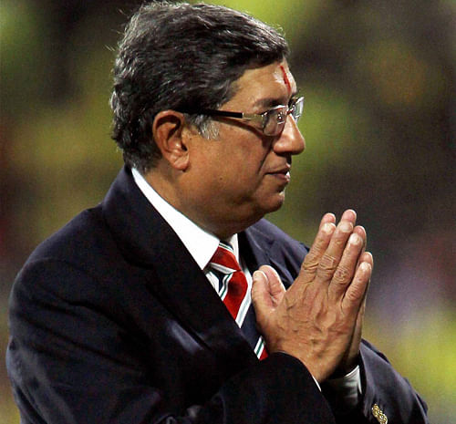 File Photo- BCCI President N Srinivasan. Srinivasan has agreed to step aside, till the investigation into the IPL spot-fixing scandal is over, in the emergent board working committee meeting in Chennai on Sunday. PTI Photo