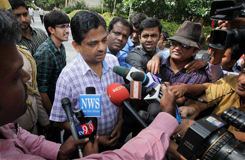 BCCI Chief Administrative Officer Ratnakar Shetty talks to media after a meeting on IPL spot fixing and betting scandal in Bengaluru on Friday. PTI Photo.