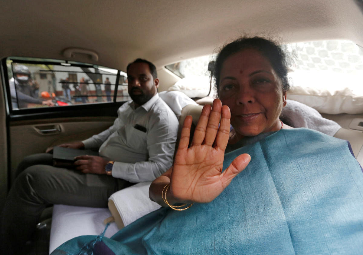 India's Defence Minister Nirmala Sitharaman gestures as she leaves after attending the Cabinet Committee on Security (CCS) meeting at the prime minister's residence in New Delhi, India, February 26, 2019. REUTERS/Adnan Abidi