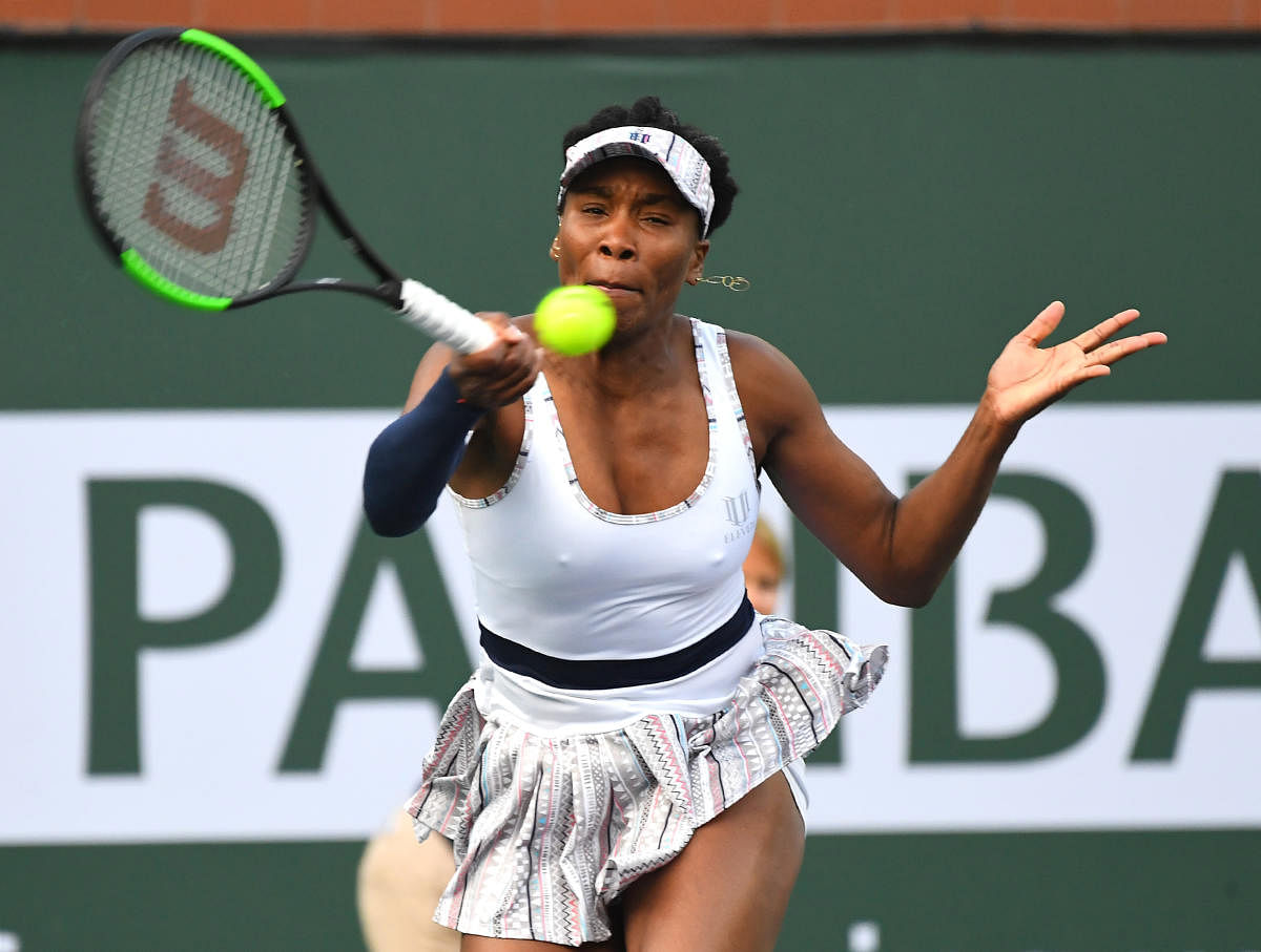 GUTSY: Venus Williams of the US returns during her win over Petra Kvitova of Czech Republic at the Indian Wells Masters. 