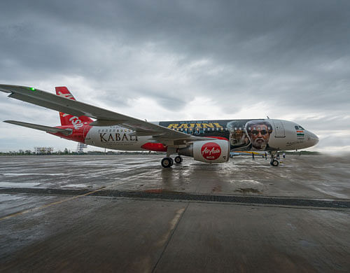 Supercraft: AirAsia India unveils its all new re-branded aircraft dedicated to Kabali.  DH Photo