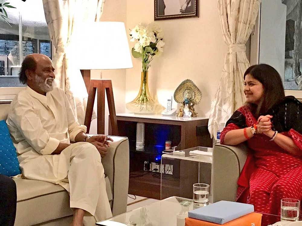 Poonam, who was in Chennai to participate in an agitation organised by the BJP, tweeted 'One of the most humble couples I have ever met -- Lathaji and Thalaiva @superstarrajini ji'. Image tweeted by @poonam_mahajan