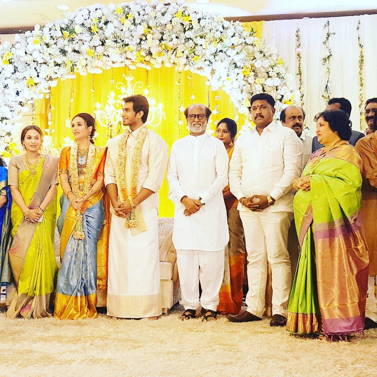 The pre-wedding reception was held at the Sri Raghavendra Kalyana Mandapam, owned by Rajinikanth, on Friday – the couple will tie the knot at a gala wedding ceremony on Monday morning at a five-star hotel in the city.