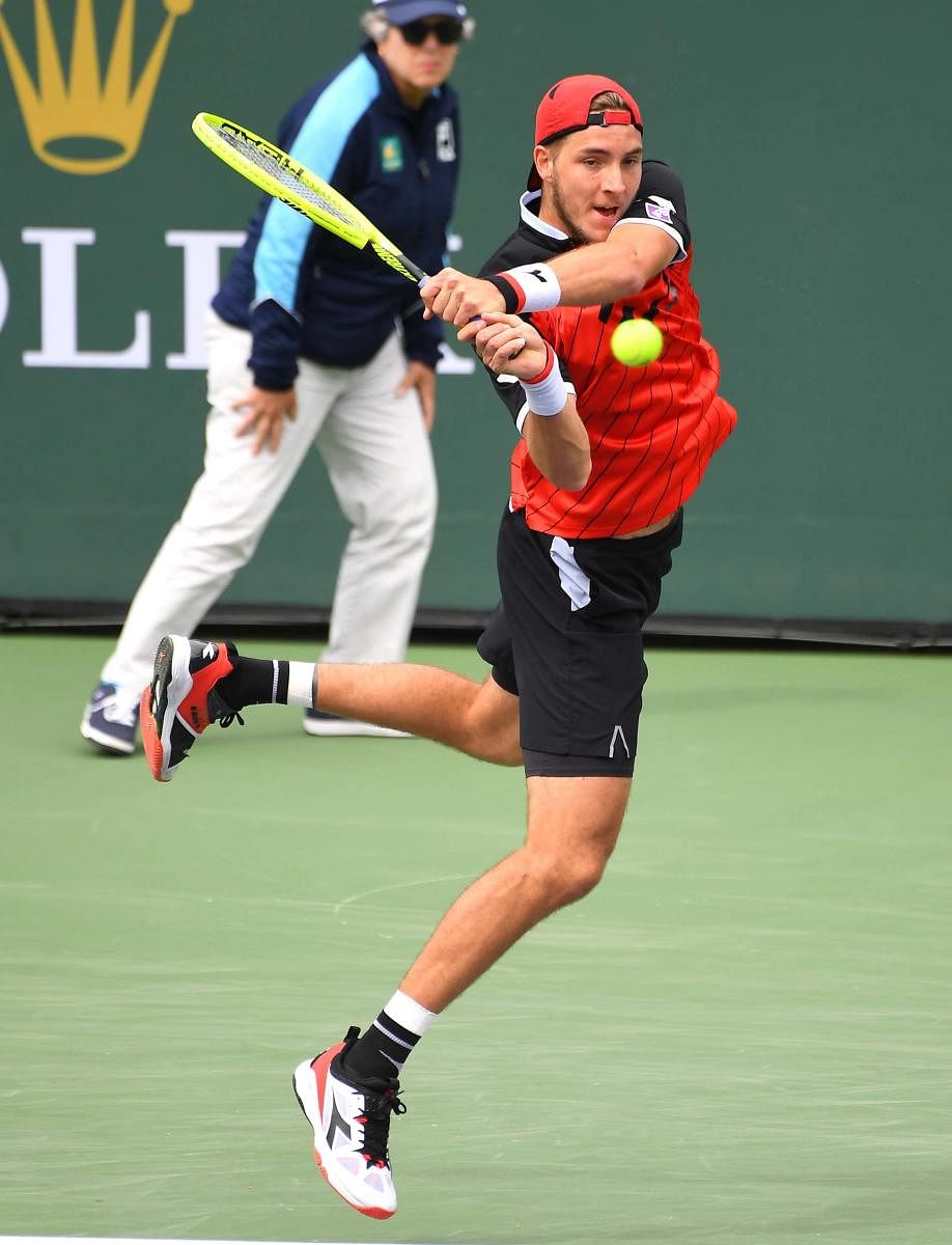 Jan-Lennard Struff en route to his win over Alexander Zverev in Indian Wells on Monday.