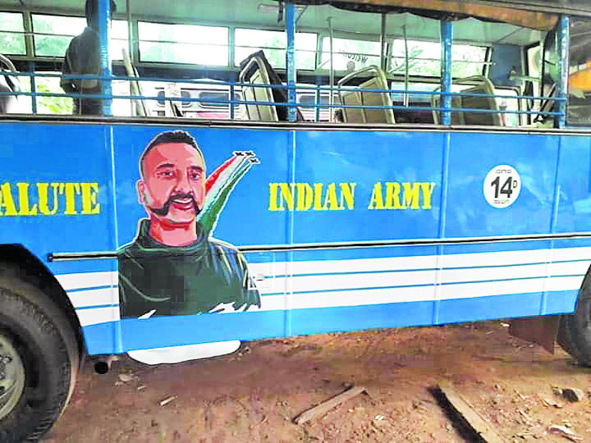 The bus with a painting of Wing Commander Abhinandan Varthaman.