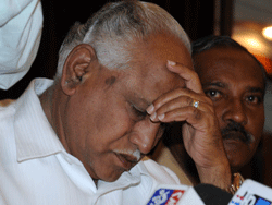 B S Yeddyurappa at a  press conference in Bangalore on Friday. DH photo by S K Dinesh