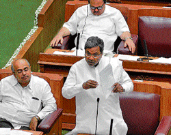 Session is on: Leader of the Opposition in the Assembly Siddaramaiah speaks on the first day of the winter session at the Suvarna Soudha in Belgaum on Wednesday. Dh photo