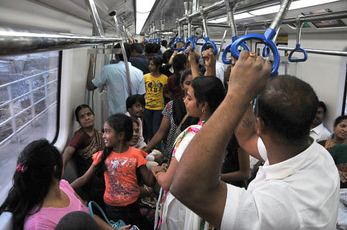 As many as 6.8 lakh passengers have travelled in Green line Metro since its launch.DH photo