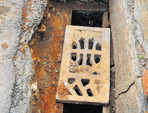 A percolation pit constructed inside a stormwater drain at Gayathrinagar.
