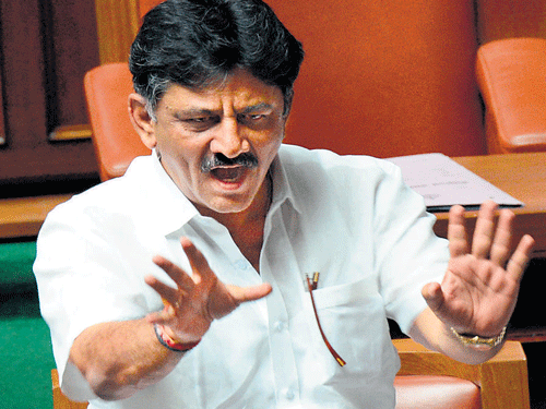 HEATED EXCHANGES:MinisterDKShivakumar speaks during the special Legislative Assembly session in Bengaluru on Monday.