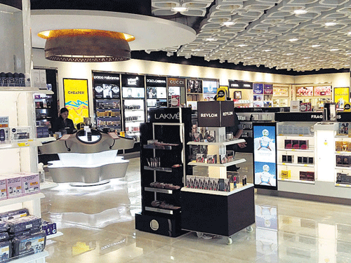 Travel retailer Nuance Group's recently expanded and refurbished 9,000-sq ft duty-free zone in the international departure terminal area at Kempegowda International Airport. DH PHOTO