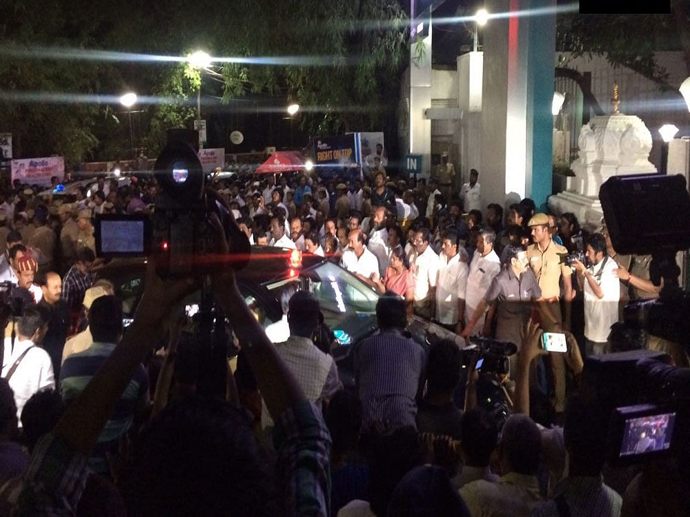 Heavy police deployment has been made in and around the hospital where 68-year-old Jayalalithaa has been undergoing treatment since September 22. As news about the setback in Jayalalithaa's health spread, AIADMK workers, including a large number of women, started gathering at the hospital. Picture courtesy ANI