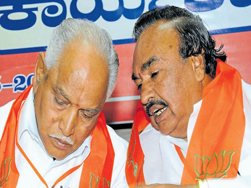 Old comrades B&#8200;S&#8200;Yeddyurappa and K&#8200;S&#8200;Eshwarappa are at loggerheads in the recent months . DH&#8200;file photo