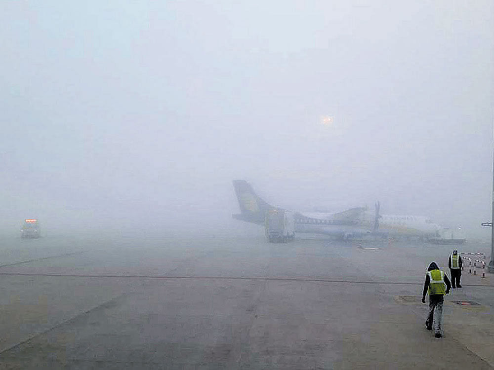 The departure of 46 flights was delayed as visibility of the runway dropped to near zero. An airport spokesperson said poor weather condition also delayed the arrival of 25 flights. At least two flights were diverted to other airports. DH file photo