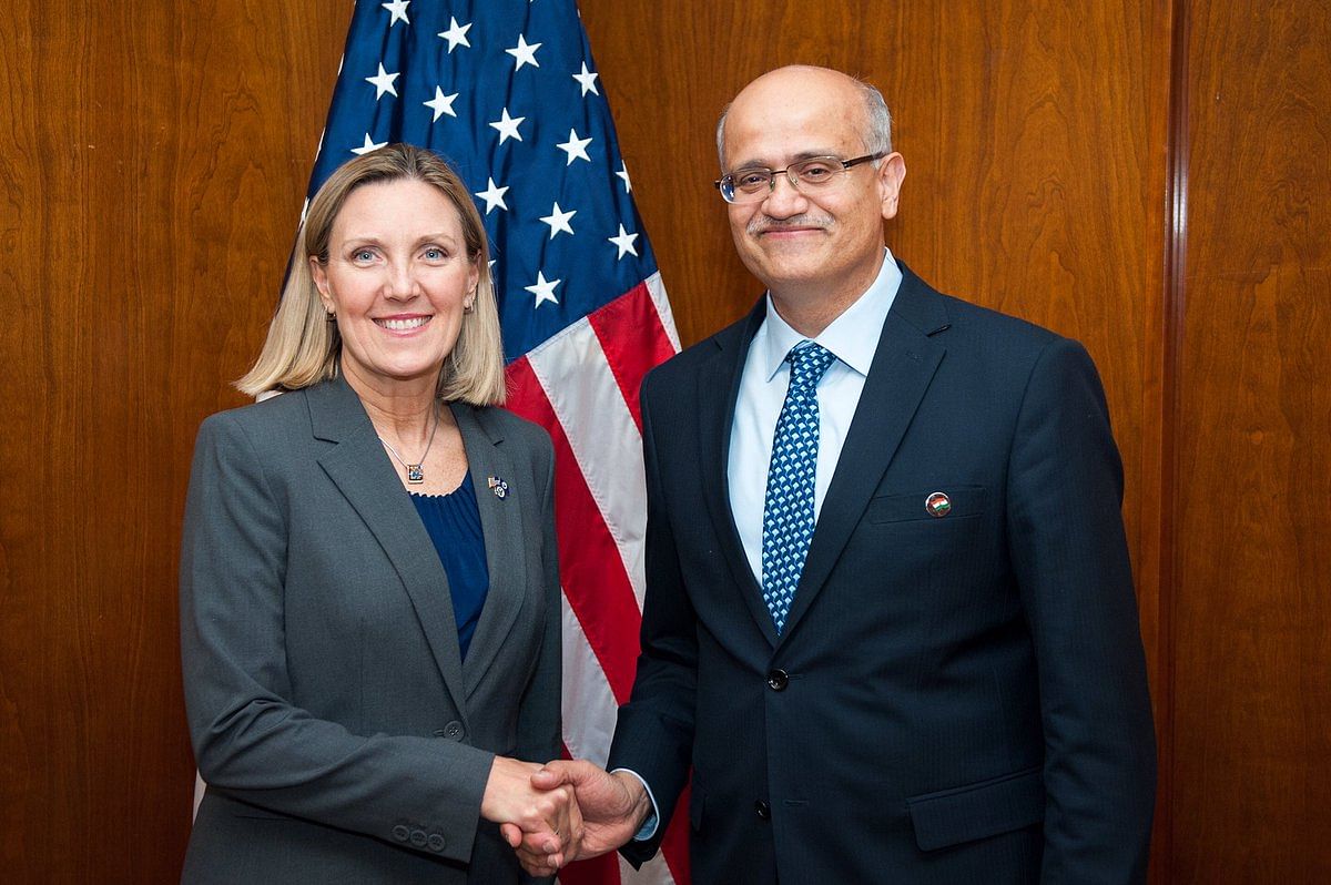 Foreign Secretary Vijay Gokhale and Andrea Thompson, the US under secretary of state for arms control and international security. (Twitter/@UnderSecT)
