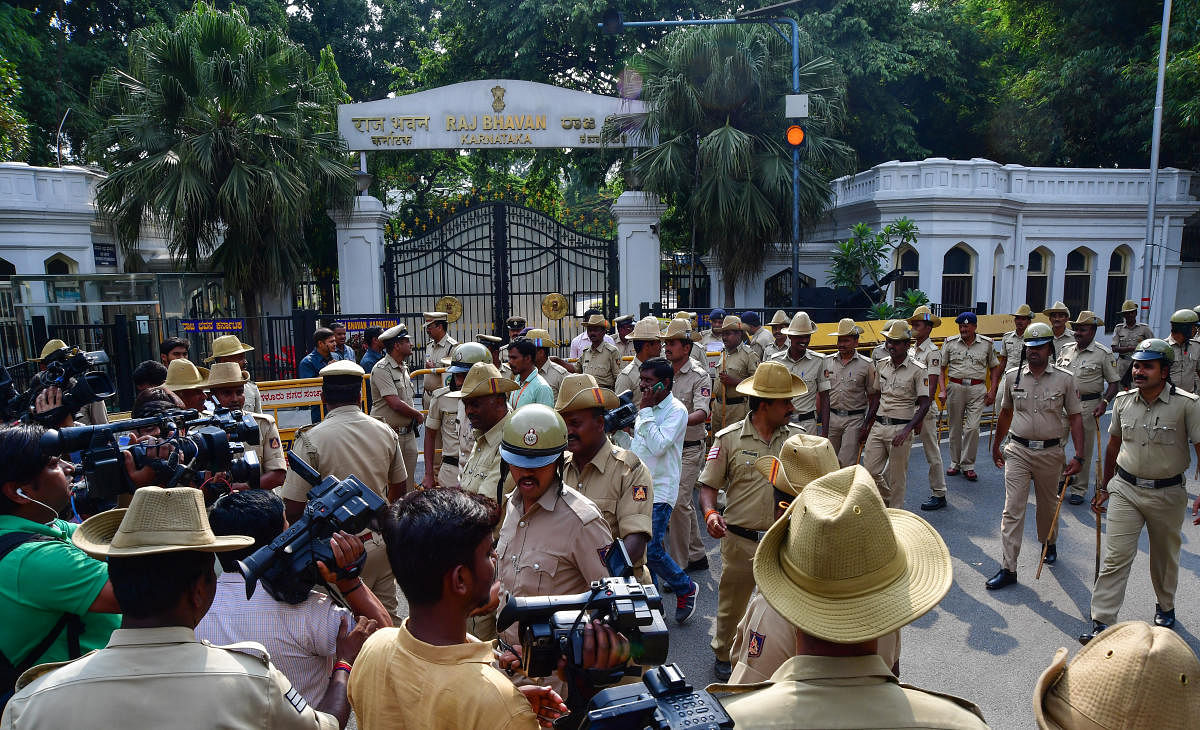 A view of the Raj Bhavan where the swearing-in ceremony was held on Wednesday. (DH File Photo)