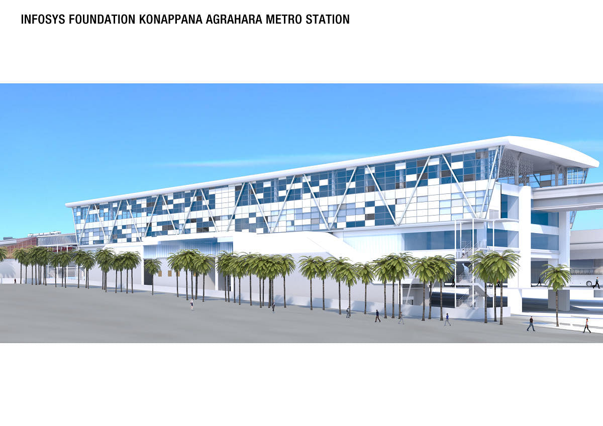 An artist's impression of the Konappana Agrahara metro station to be funded by Infosys Foundation.