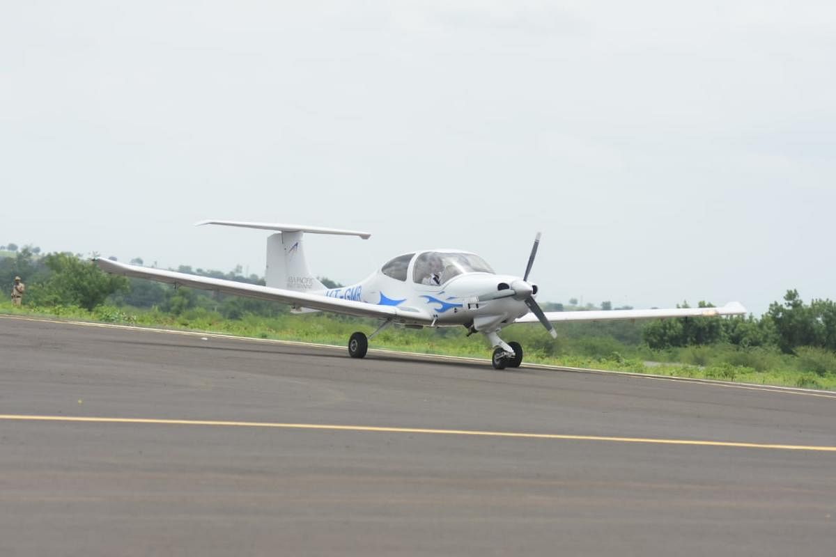 A training sortie lands at the new airport in Kalaburagi on Sunday.
