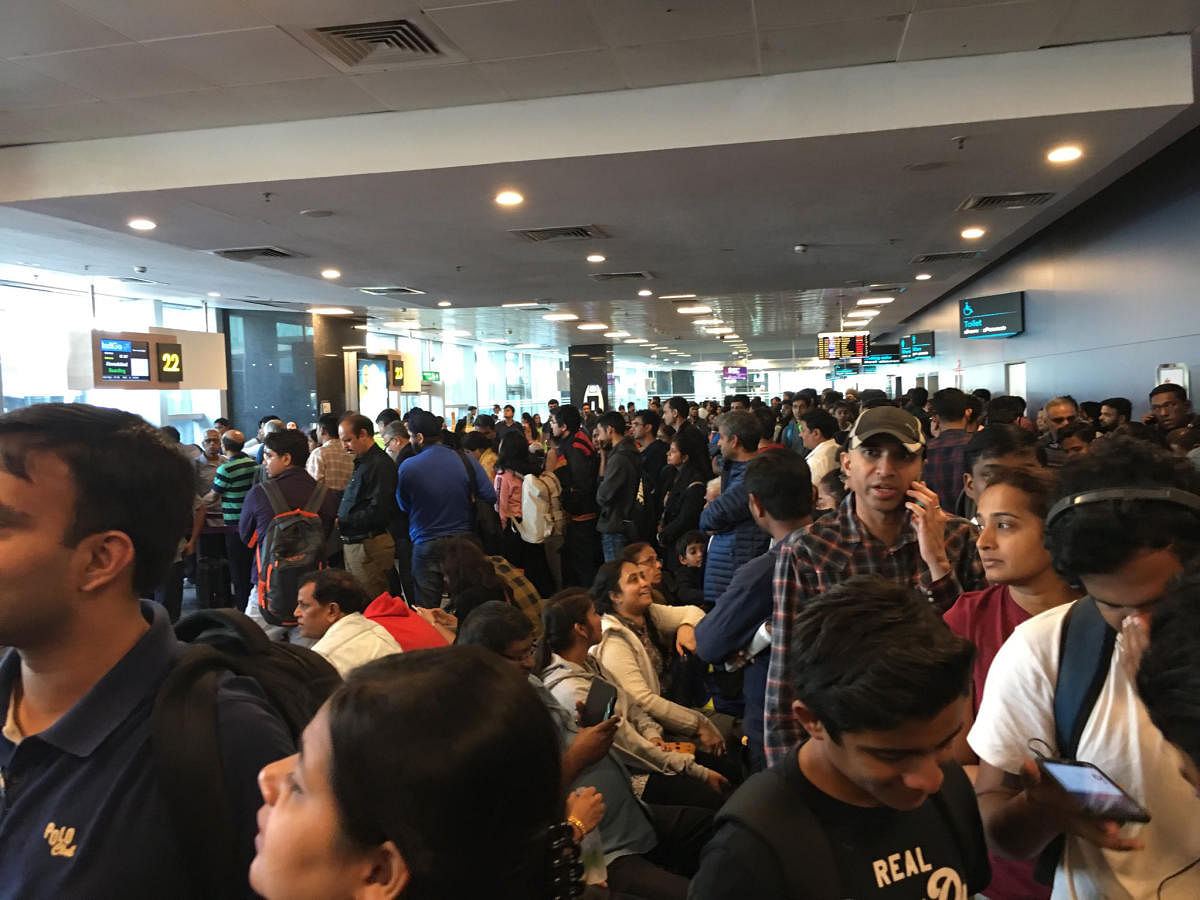 The queues at the country’s third busiest airport are widespread, with passengers forced to stand for long hours at the baggage and security screening gates. DH FILE PHOTO