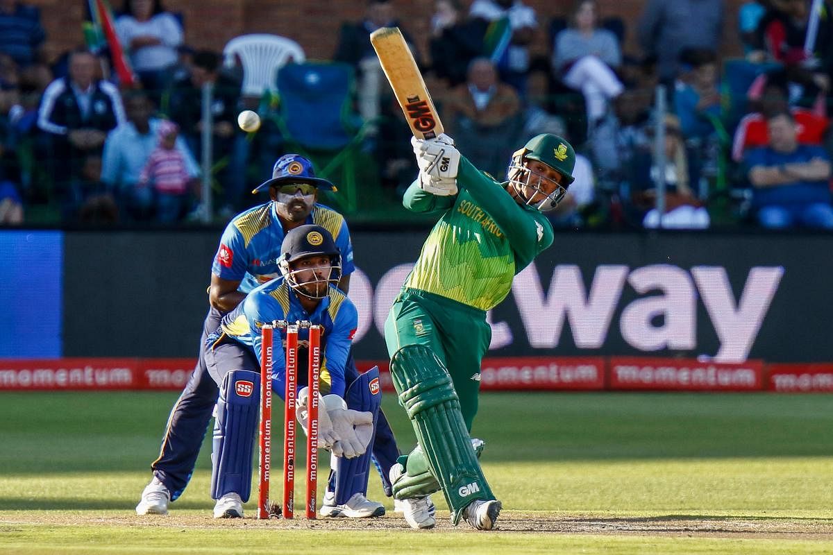 South Africa's Quinton de Kock hammers one to the boundary during his half-century against Sri Lanka on Wednesday. AFP