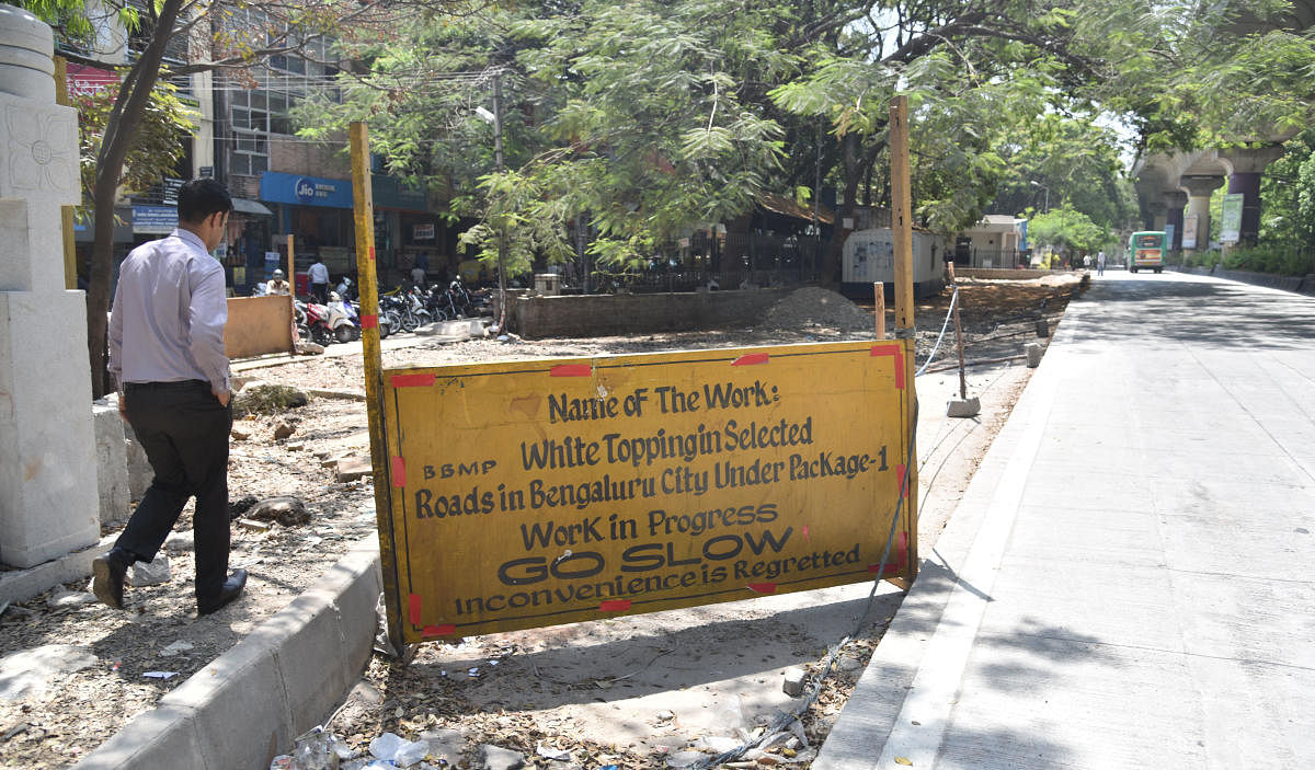 File photo of white-topping work being done on Vijayanagar main road