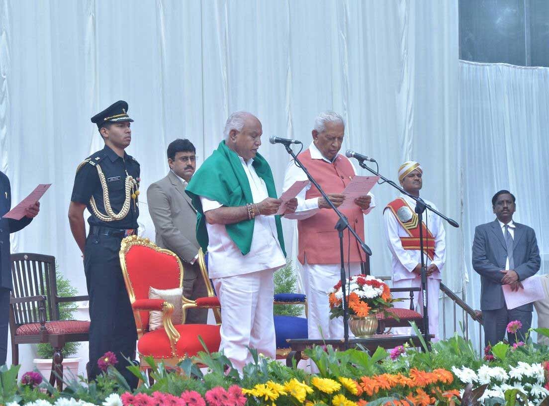 Yeddyurappa was sworn in on Thursday morning as the chief minister, though he does not enjoy a majority in the newly elected Assembly, even as the JD(S)-Congress combine, which had staked its claim to form the government, has a convincing majority. DH photo