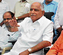 Former chief minister B S Yeddyurappa at a press conference in Bangalore on Friday. dh Photo
