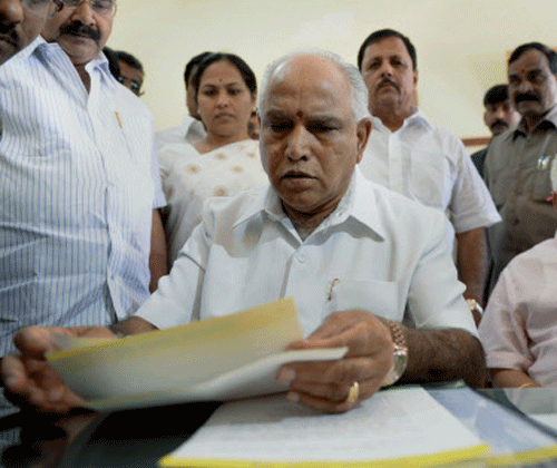 BJP is set to be accorded the status of principal Opposition party in the Karnataka Legislative Assembly with Speaker Kagodu Thimappa today announcing his decision to recognise the merger of B S Yeddyurappa-led KJP with it. PTI Photo