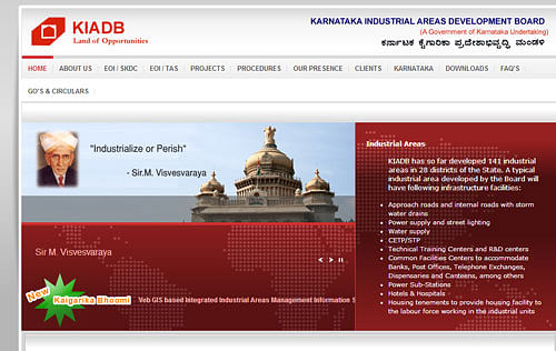 Karnataka Industrial Areas Development Board (KIADB) website