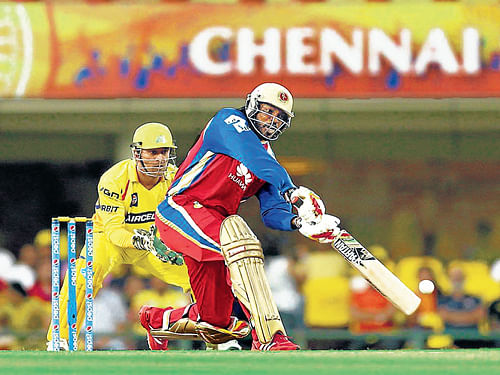 Royal Challengers Bangalore's Chris Gayle en route his 50-ball 46 against Chennai Super Kings at Ranchi on&#8200;Sunday. BCCI