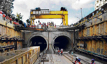 The underground stretch of Namma Metro has twin tunnels connected with a crossover passage. DH photo