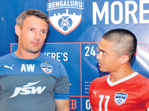 fresh start: Bengaluru FC's head coach Ashley Westwood (left) and skipper Sunil Chhetri during a media interaction in Bengaluru on Tuesday. dh photo