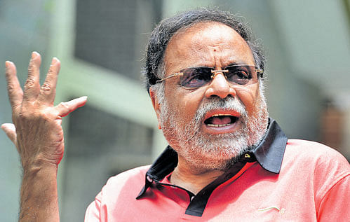 Former minister M H Ambareesh addresses the media  at his residence in JP Nagar, Bengaluru, on Tuesday.
