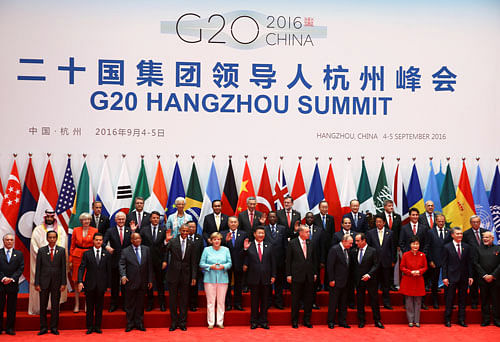 Leaders pose for pictures during the G20 Summit in Hangzhou, Zhejiang province, China September 4, 2016. REUTERS