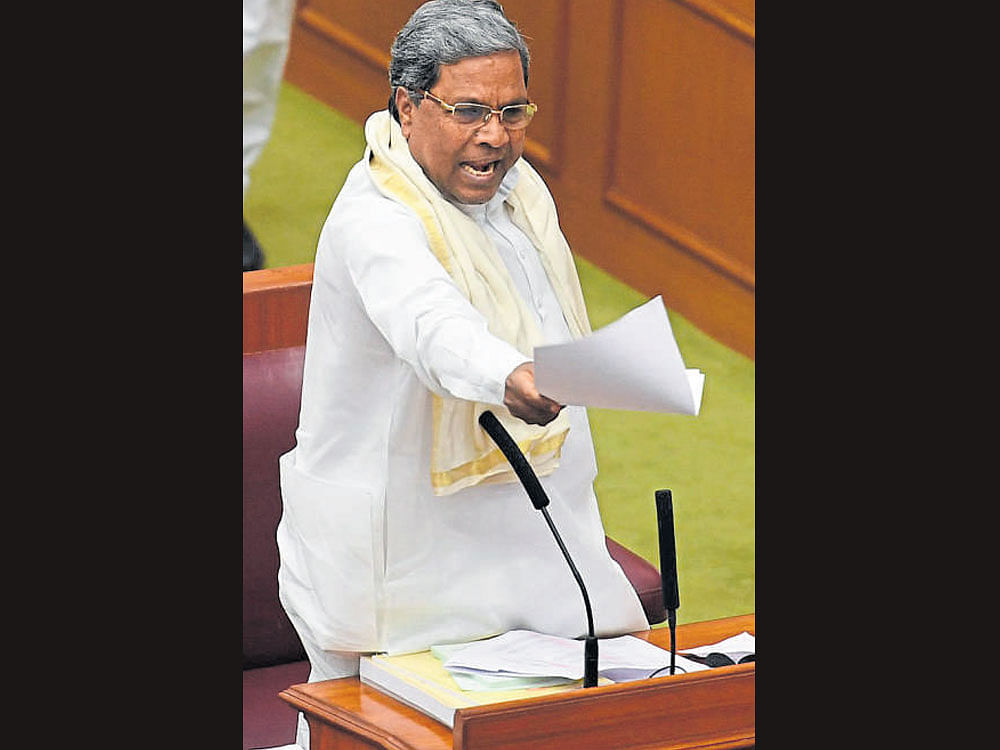 Chief Minister Siddaramaiah was angry with JD(S) member Y S V Datta in the Legislative Assembly on Thursday. DH photo