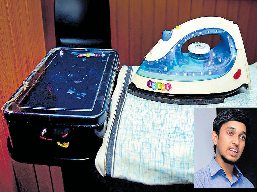 Mohammed Sehil (inset) and his innovative iron box named Irene.