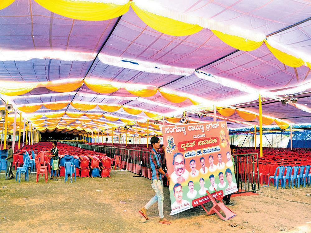 Preparations are on for Thursday's Rayanna Brigade meeting in Bagalkot. DH photo