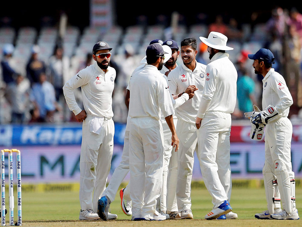Indian bowlers showed tremendous perseverance on an unresponsive pitch to crush Bangladesh by 208 runs in the one-off Test and stretch the team's unbeaten streak to 19 matches, here today. PTI Photo