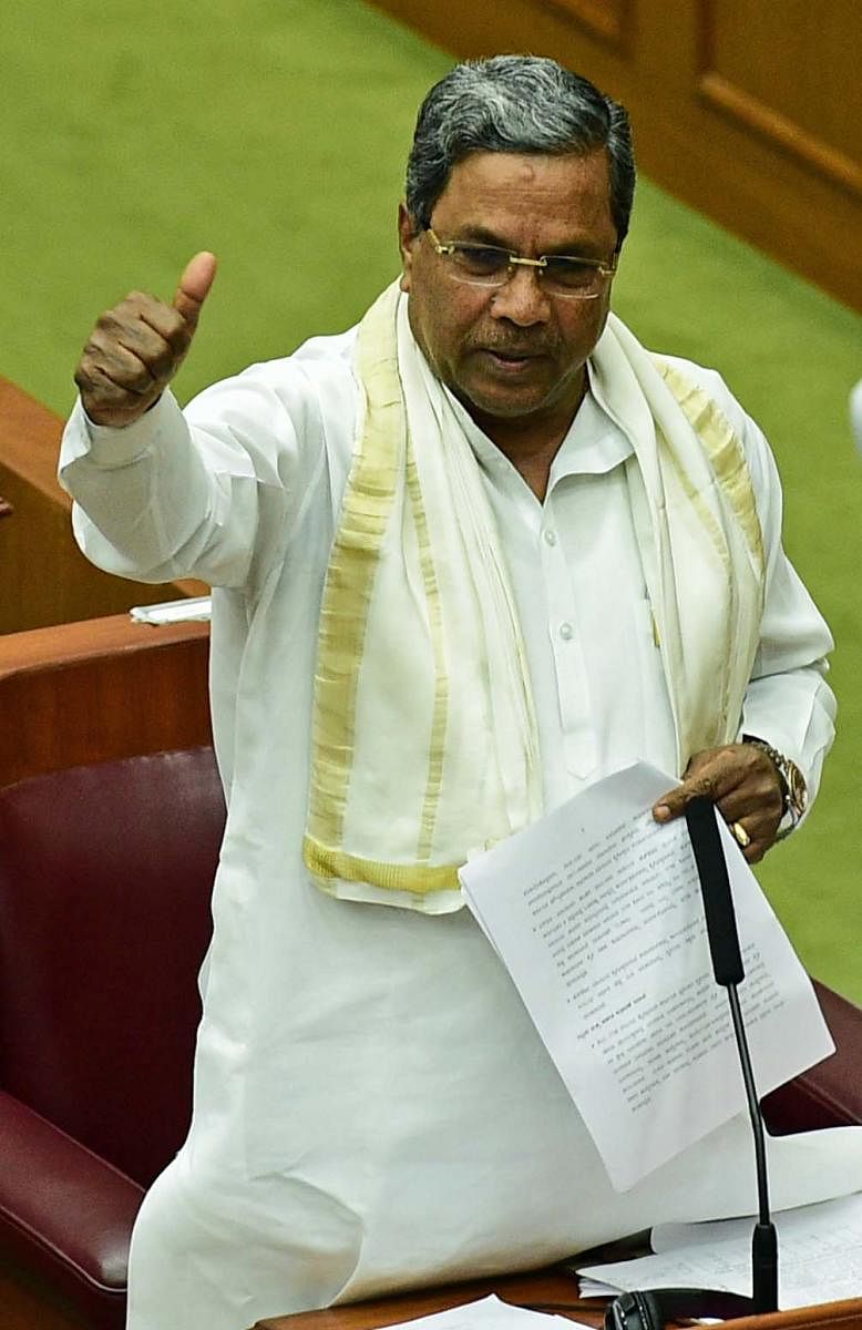 Chief Minister replies to a discussion on north Karnataka in the Assemblt on Thursday. dh photo