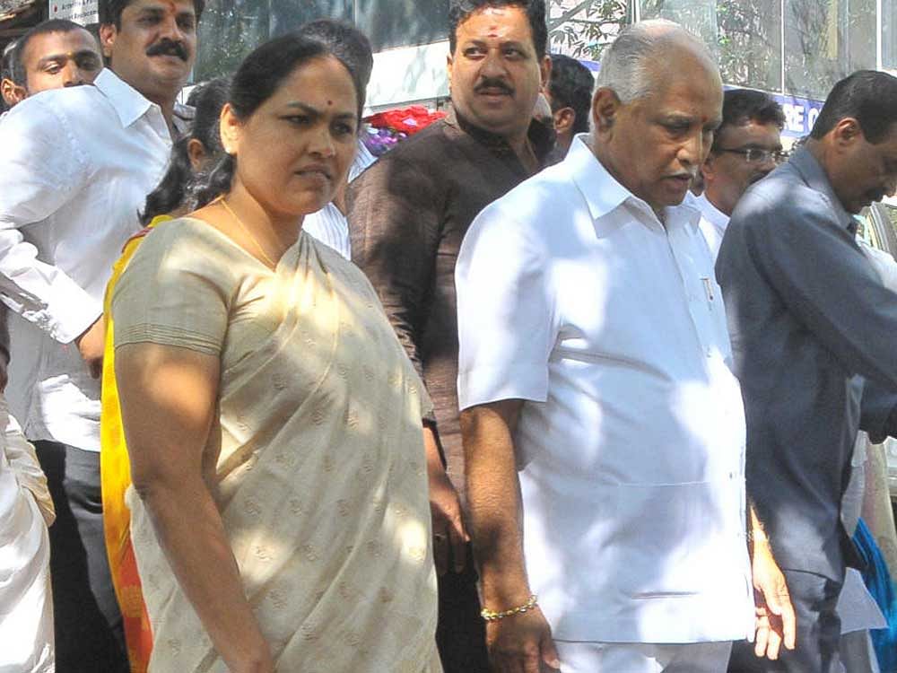 BJP State President Yeddyurappa and State General Secretary Shobha Karnadlaje. File photo