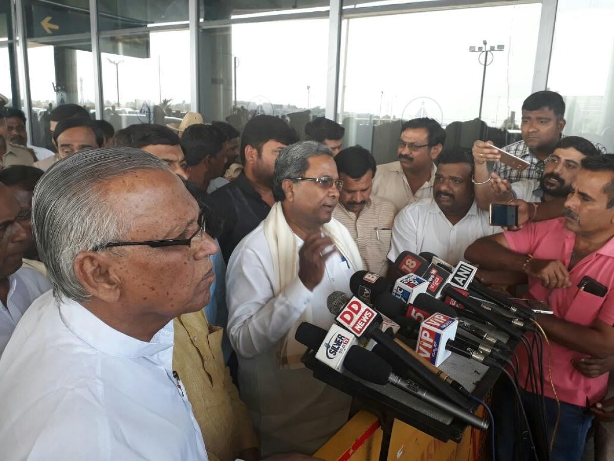 Chief Minister Siddaramaiah addresses the media on his arrival at Hubballi airport on Saturday.