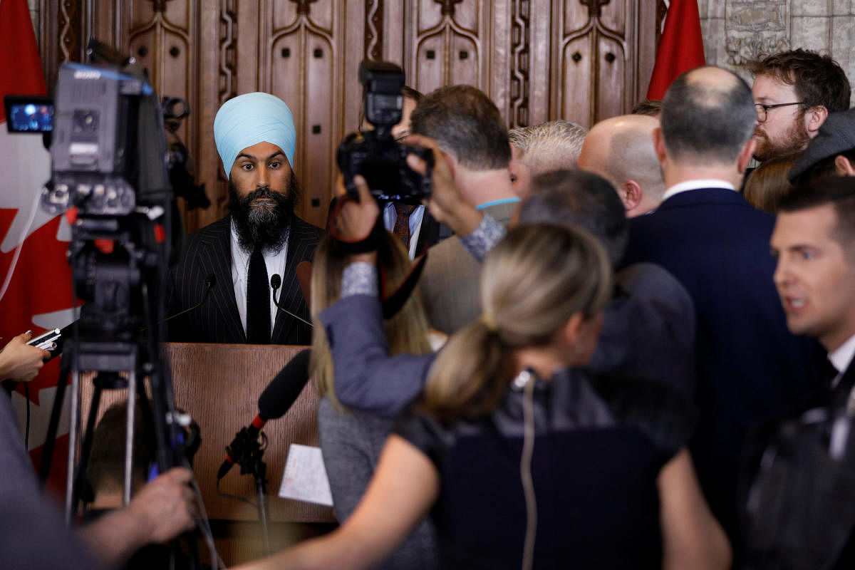 New Democratic Party leader Jagmeet Singh speaks to the media following the tabling of the budget in the House of Commons on Parliament Hill in Ottawa, Ontario, Canada, February 27, 2018.