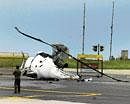 grounded: The wreckage of the helicopter that crashed at the HAL airport on Friday. DH photo/Janardhan B K