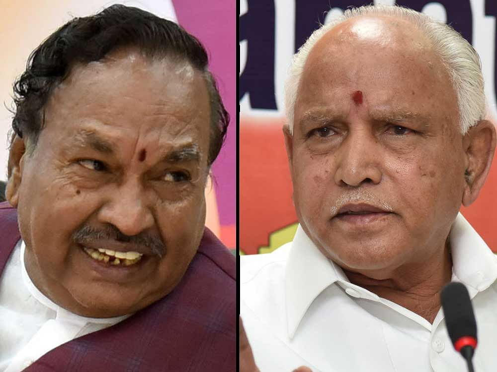 In picture: Senior BJP leader and former deputy chief minister K S Eshwarappa and Chief Minister B S Yeddyurappa.  DH Photo.