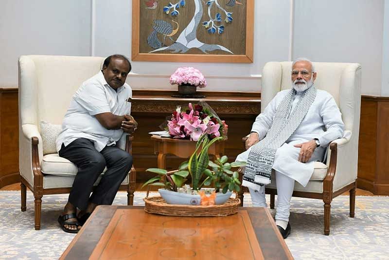 Karnataka Chief Minister H D Kumaraswamy met Prime Minister Narendra Modi in Delhi on Saturday and sought funds to take up relief works in drought hit areas.